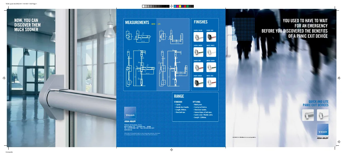 TESA Quick & Lite panic exit devices — English cover, first page