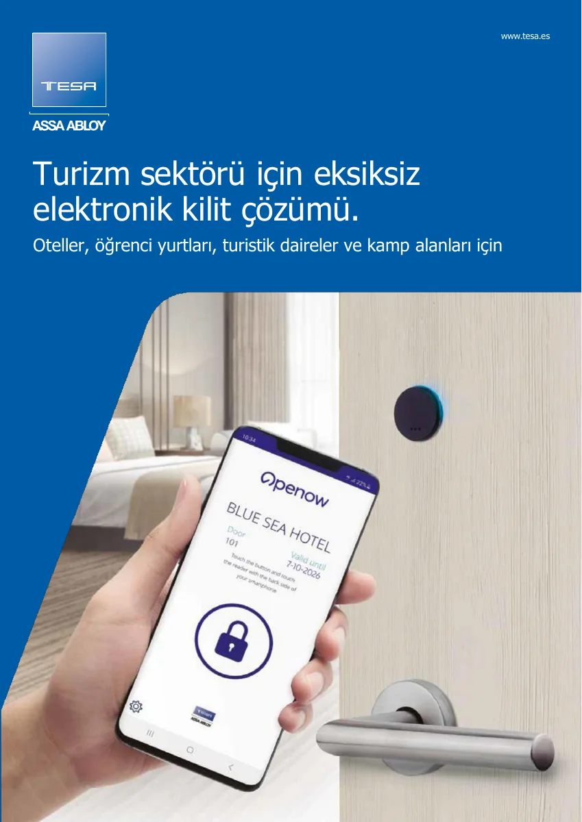 TESA Turizm sektörü için eksiksiz elektronik kilit çözümü — Türkçe kapak, ilk sayfa