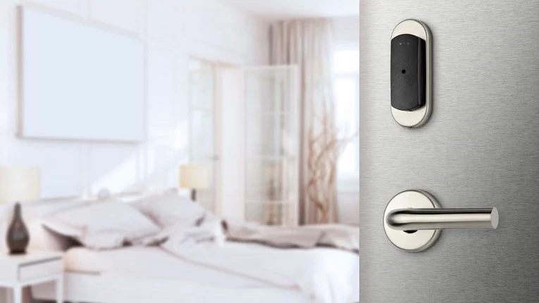 Spy Design electronic lock on a hotel room door